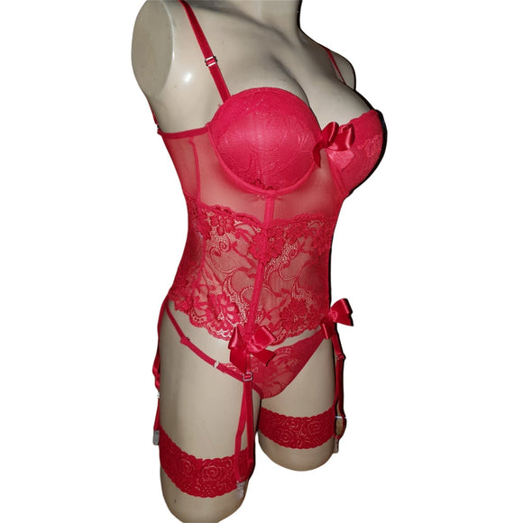 Corsé rojo sexy con ligueros - manzana erótika
